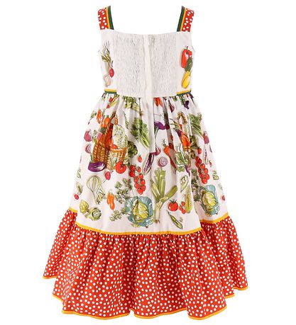 Dolce & Gabbana Kjole - Capri - Hvid/Rød m. Grøntsager