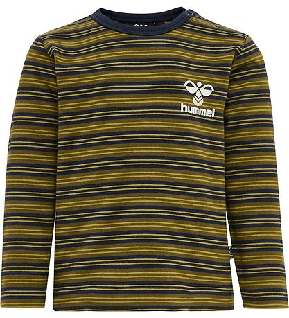Hummel Bluse - HmlUnited T-Shirt l/s - Stribet - Black Iris/Grøn