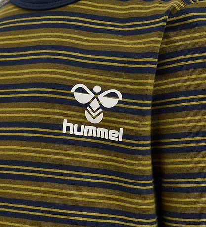 Hummel Bluse - HmlUnited T-Shirt l/s - Stribet - Black Iris/Grøn