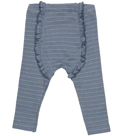 Minymo Leggings - Rib - Blue Mirage/Sølvstribet m. Flæse