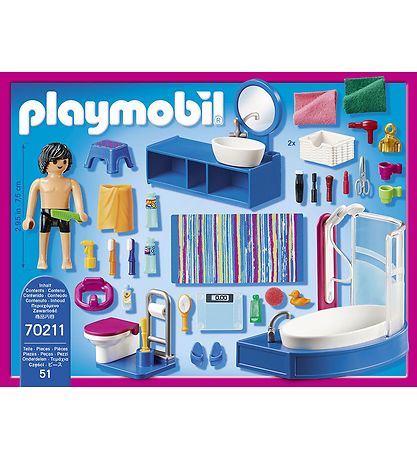 Playmobil Dollhouse - Badeværelse Med Karbad - 70211 - 51 Dele