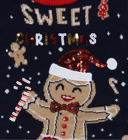 Jule-Sweaters Bluse - Cute Cookie Man - Strik - Blå