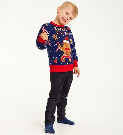 Jule-Sweaters Bluse - Cute Cookie Man - Strik - Blå