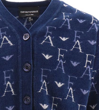Emporio Armani Cardigan - Cropped - Strik - Blå med Logoer