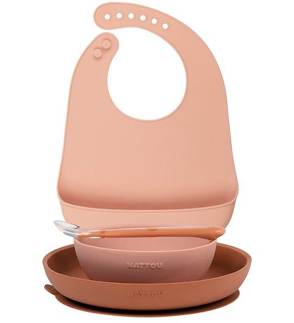 Nattou Spisesæt - Silikone - 4 dele - Dusty Pink