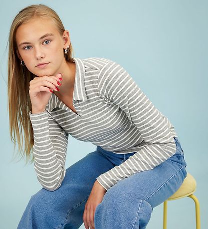 Hound Bluse - Rib Striped - Grå/Hvid