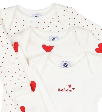 Petit Bateau Body l/æ - 3-pak - Hvid m. Hjerter