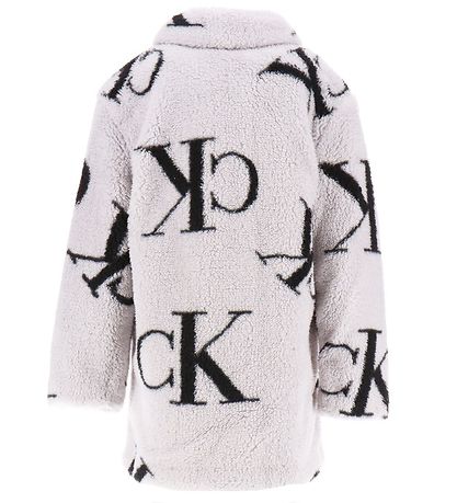 Calvin Klein Fleecefrakke - Monogram Teddy - Grå/Sort