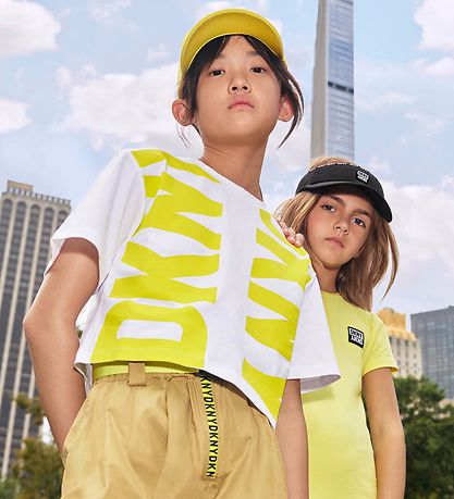 DKNY T-shirt - Cropped - Hvid/Lemon