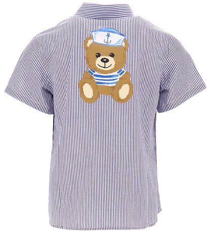 Moschino Skjorte k/æ - Blå/Hvidstribet m. Logo