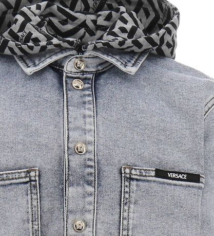 Versace Denimjakke m. Hætte - Blue Medium m. Gråmeleret/Sort