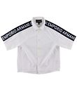 Emporio Armani Skjorte k/æ - Hvid/Navy m. Logostribe