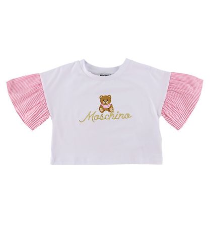 Moschino T-Shirt/Denimshorts - Hvid/Blå m. Logo/Guld