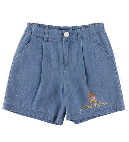 Moschino T-Shirt/Denimshorts - Hvid/Blå m. Logo/Guld
