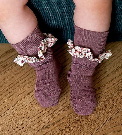 GoBabyGo Skridsikre Strømper - Bamboo/Liberty - Misty Plum