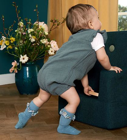 GoBabyGo Skridsikre Strømper - Bamboo/Liberty - Dusty Blue