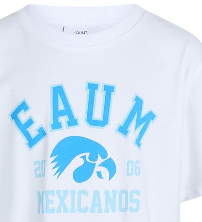 Grunt T-shirt - Pliketon - Hvid m. Blå Print