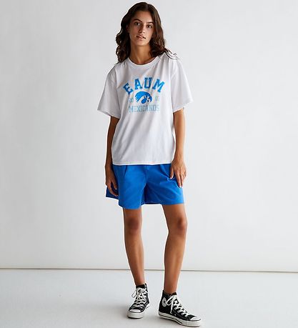 Grunt T-shirt - Pliketon - Hvid m. Blå Print