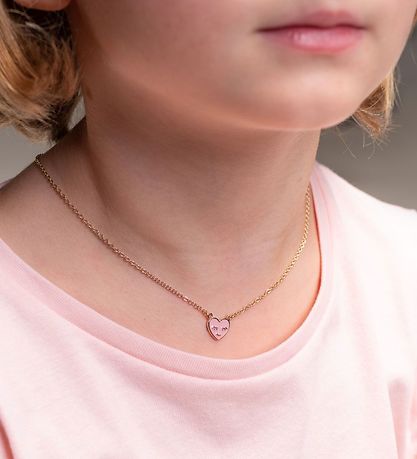 Rosajou Halskæde - Guld m. Hjerte - Rosa