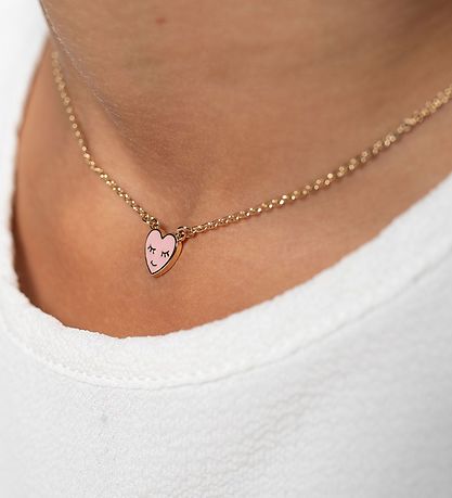 Rosajou Halskæde - Guld m. Hjerte - Rosa