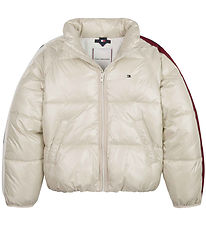 Tommy Hilfiger Dynejakke - Global Stripe Puffer - Classic Beige