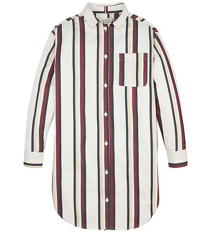 Tommy Hilfiger Skjortekjole - Global Stripe - Ivory/Red White 