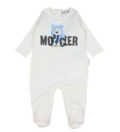 Moncler Sæt - Heldragt/Savlesmæk/Hue - Off White m. Blå