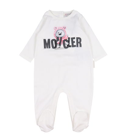 Moncler Sæt - Heldragt/Savlesmæk/Hue - Off White m. Rosa
