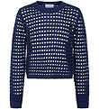 Grunt Bluse - Cropped - Strik - Pontinha - Mørkeblå m. Hulmønste