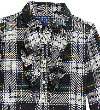 Polo Ralph Lauren Skjorte - Creme/Grønternet m. Flæse