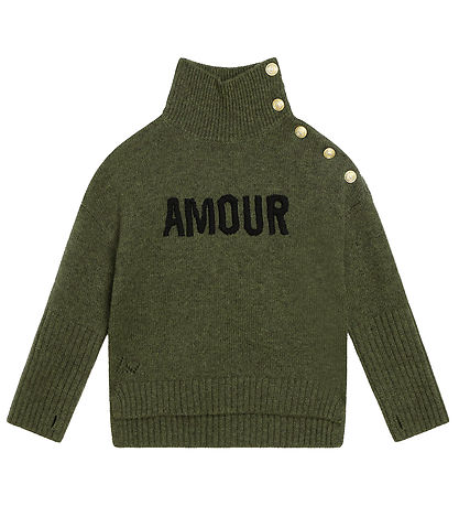 Zadig & Voltaire Bluse - Uld - Grønmeleret m. Tekst/Knapper