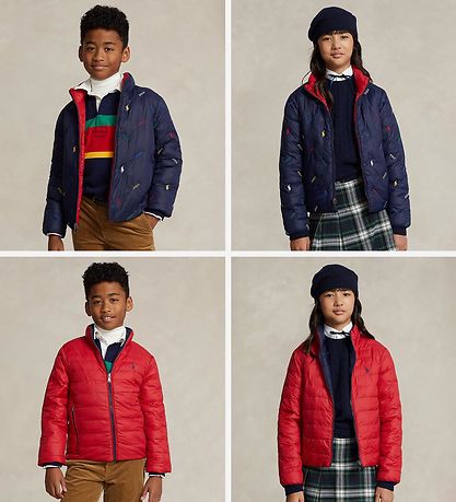 Polo Ralph Lauren Dynejakke - Vendbar - Rød/Navy m. Logoer