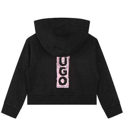 HUGO Cardigan - Cropped - Sort/Rosa m. Print