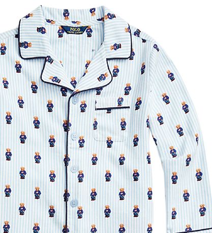 Polo Ralph Lauren Nattøj - Hvid/Lyseblåstribet m. Bamser