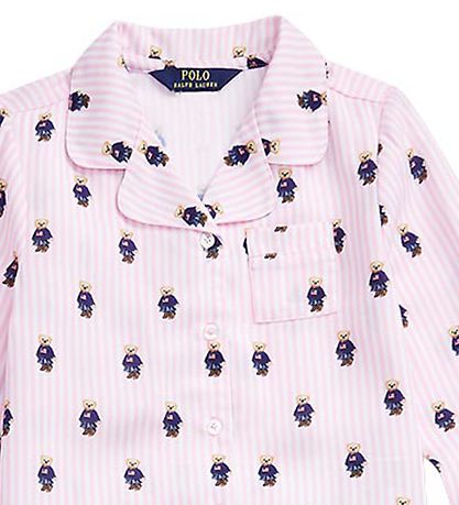Polo Ralph Lauren Nattøj - Hvid/Rosastribet m. Bamser
