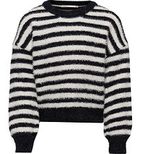 Kids Only Bluse - Strik - KogNewPiumo - Black/Egret Stripes