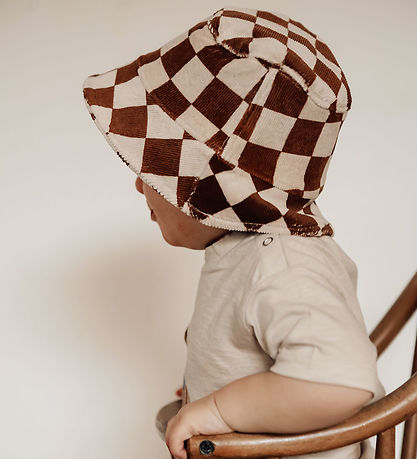 Monsieur Mini Bøllehat - Fløjl - Check Offwhite/Ginger