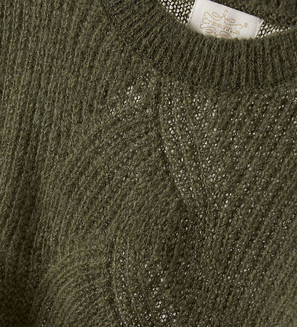 Creamie Bluse - Strik - Olive Night m. Hulmønster