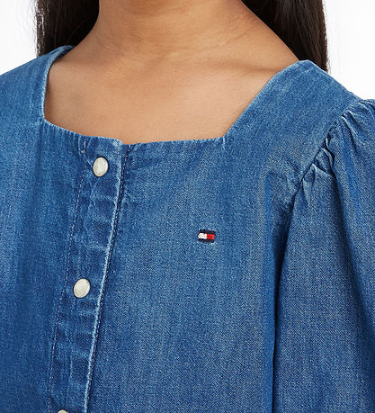 Tommy Hilfiger Skjortebluse - Square Neckline Denim - Marineblue