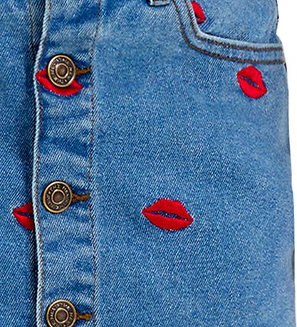 The New Nederdel - Denim - TnLips - Medium Blue/Rød m. Læber