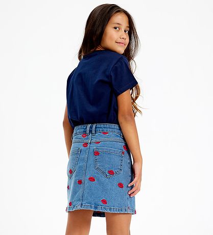 The New Nederdel - Denim - TnLips - Medium Blue/Rød m. Læber