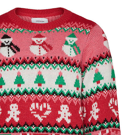 Vero Moda Girl Bluse - Strik - VmXmasMix - Chinese Red/W. Hot Pi