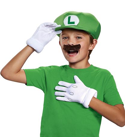 Disguise Udklædning - Luigi Hat m. Overskæg & Handsker