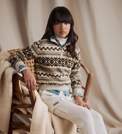 Polo Ralph Lauren Fleecetrøje - Holiday - Creme/Brun m. Mønster