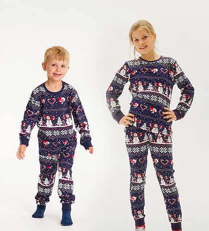 Jule-Sweaters Nattøj - Julehjerte Pyjamas - Navy