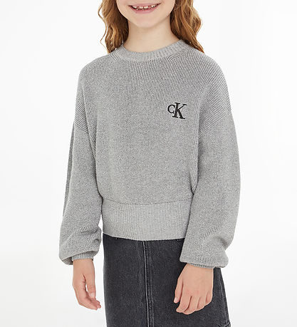Calvin Klein Bluse - Cropped - Strik - Festive Lurex - Gråmelere