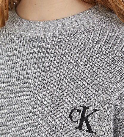 Calvin Klein Bluse - Cropped - Strik - Festive Lurex - Gråmelere