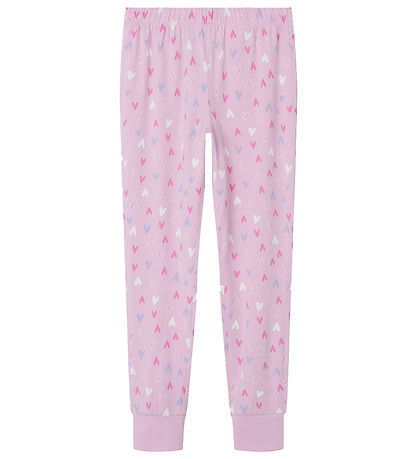 Name It Nattøj - Noos - NkfNightset - Pink Lavender m. Hjerter