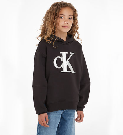 Calvin Klein Hættetrøje - Metallic Satin Monogram - Sort m. Sølv