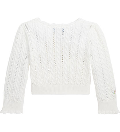 Polo Ralph Lauren Cardigan - Cropped - Strik - Hvid m. Hulmønste